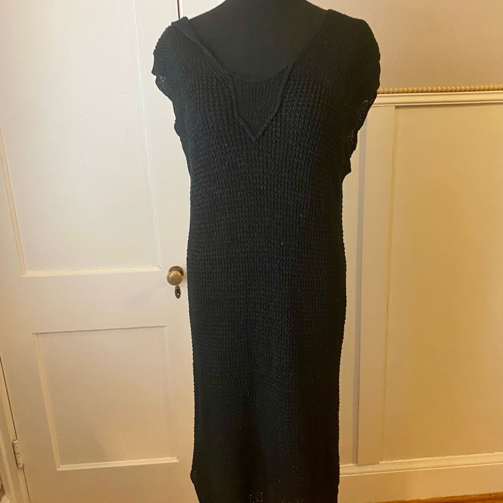 Elegant Black Knit Dress or cover up with hood